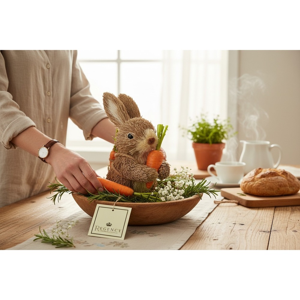 Regency International Sisal Bunny Figurine Unisex 6" Natural Brand New Easter